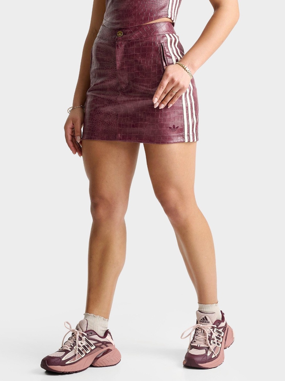 Adidas Originals Burgundy Croc Pleather Mini Skirt Size 6 NWT